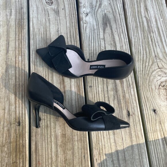 Nine West Mcfally Black Leather d'Orsay Bow Heels Size 6 - Picture 8 of 14